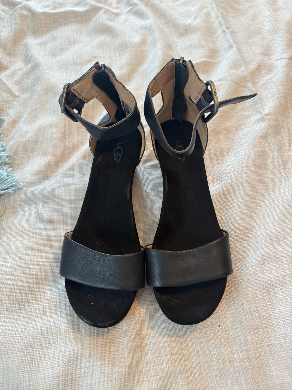 UGG Black Leather Open-Toe Ankle-Strap Sandals for Women